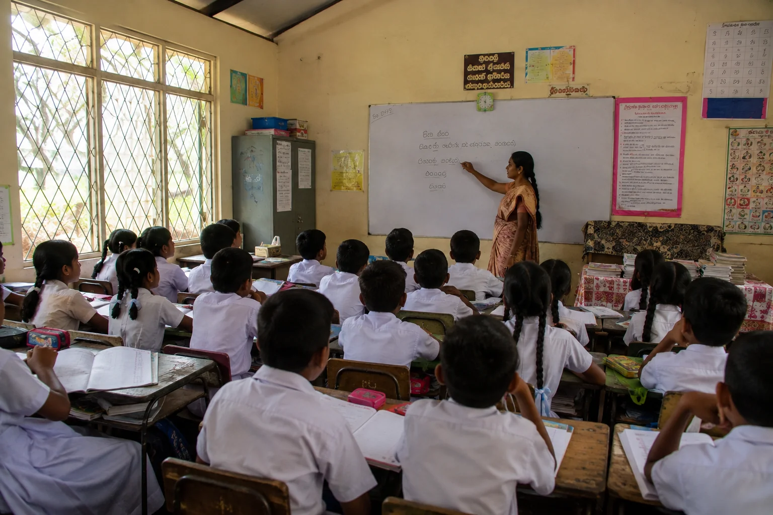 A teacher and students in a classroom in Sri Lanka